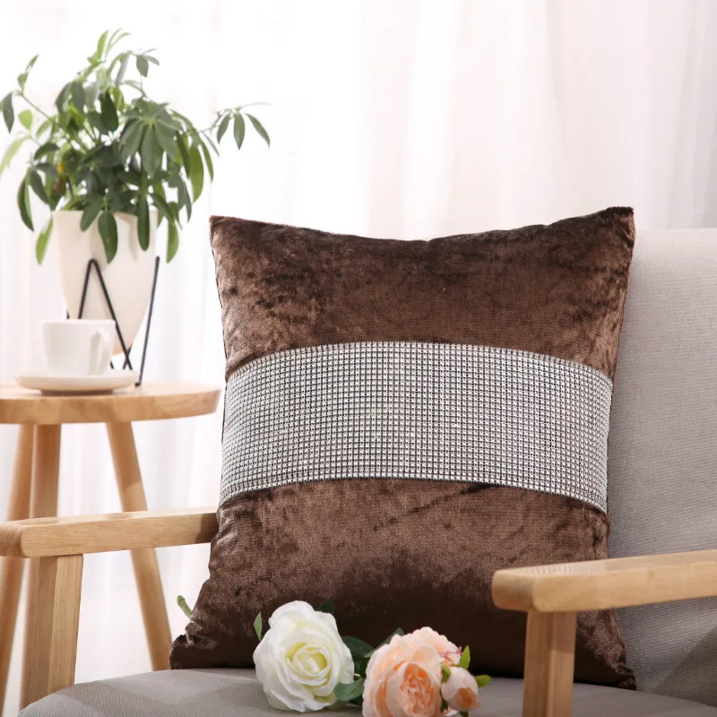 Блестящая нордическая бронзовая подушка с геометрическим узором в полоску, фланелевая Подушка с ярким бриллиантом для дивана, автомобиля, декоративная подушка для дома
