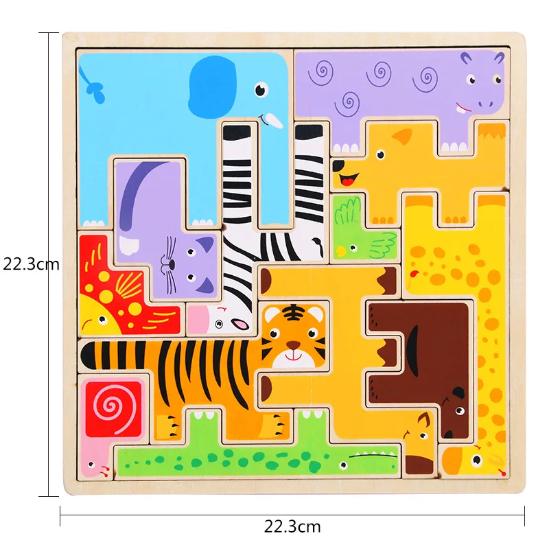 3D деревянные пазлы для детей мультфильм головоломки с изображением животных обучающая игрушка доска Танграм ребенка Размер 22,3*22,3*2