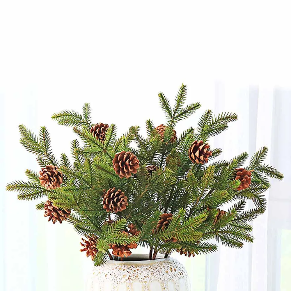 53 см, искусственные сосновые зеленые листья, игольчатая гирлянда, Рождественская елка, декоративные цветы из сосны с сосновым конусом, поддельные аксессуары для дома L33