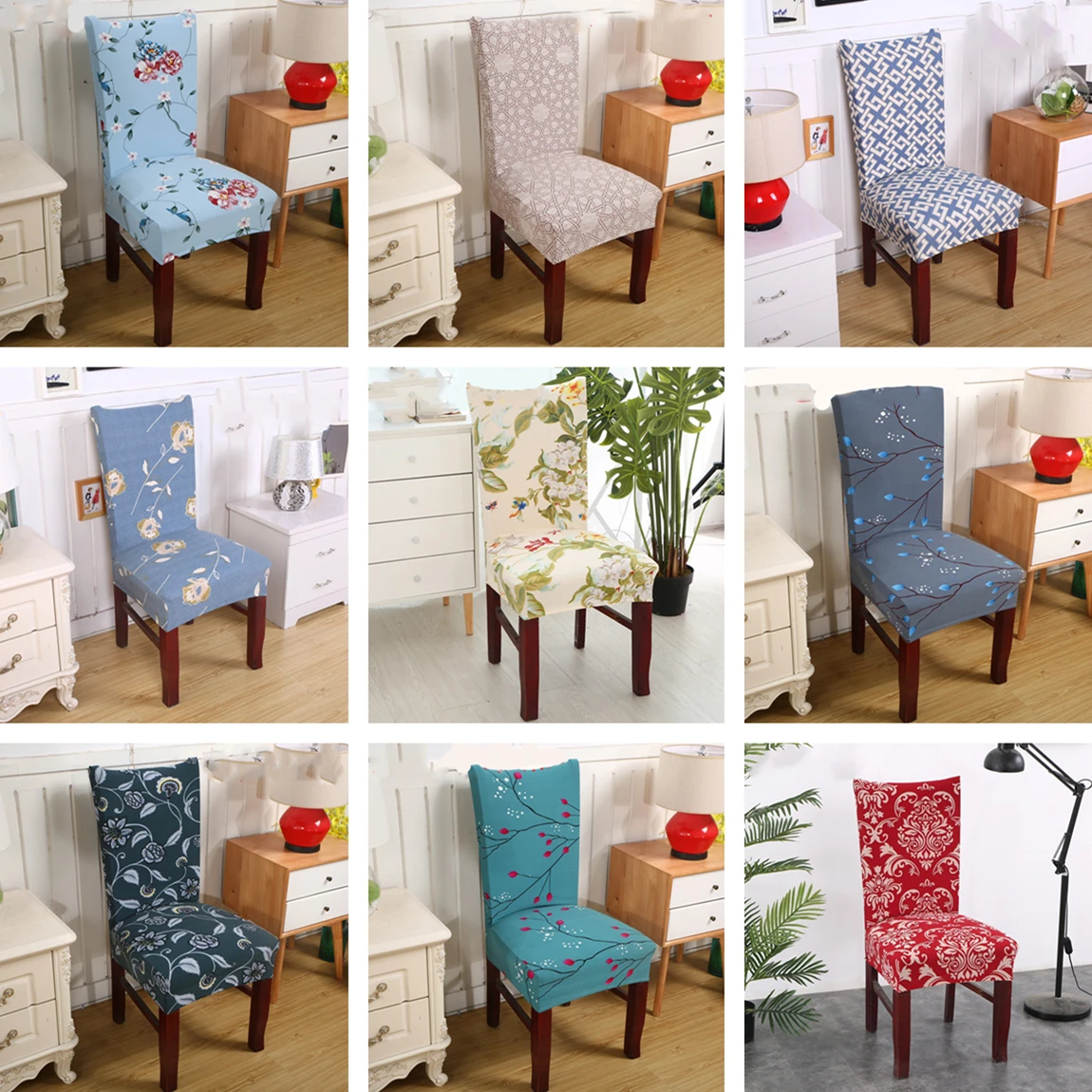 

Beach Style Printing Dining Chair Cover Removable Elastic Seat Chair Protector For Hotel Banquet Home Wedding Decoration