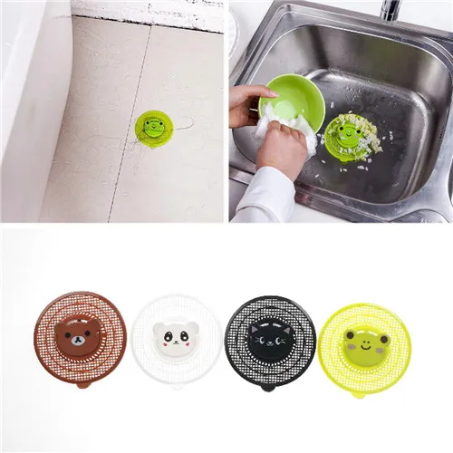 

1PCS Cartoon Plastic Kitchen Sink Strainer Filter Round Kitchen Bathroom Sink Drain Cover Stopper Brown/Green/Black/White