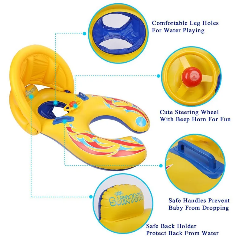 Надувной детский мать плавательный круг кольцо купания сиденья Лодка с козырек от солнца плавающая игрушка Детские пляжные аксессуары для бассейнов