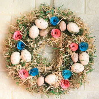 

14" Door Wreath Wedding Decoration Spring Eggs Easter Decor Hanmade Nature Straw Grass Home Decors Rustic Wreath Easter Ornament