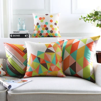 

Wholesales Linen Pillow Cover Cushion Cover Sunshine Color Geometric Triangle Home Decorative Pillow Case 45x45cm/30x50cm