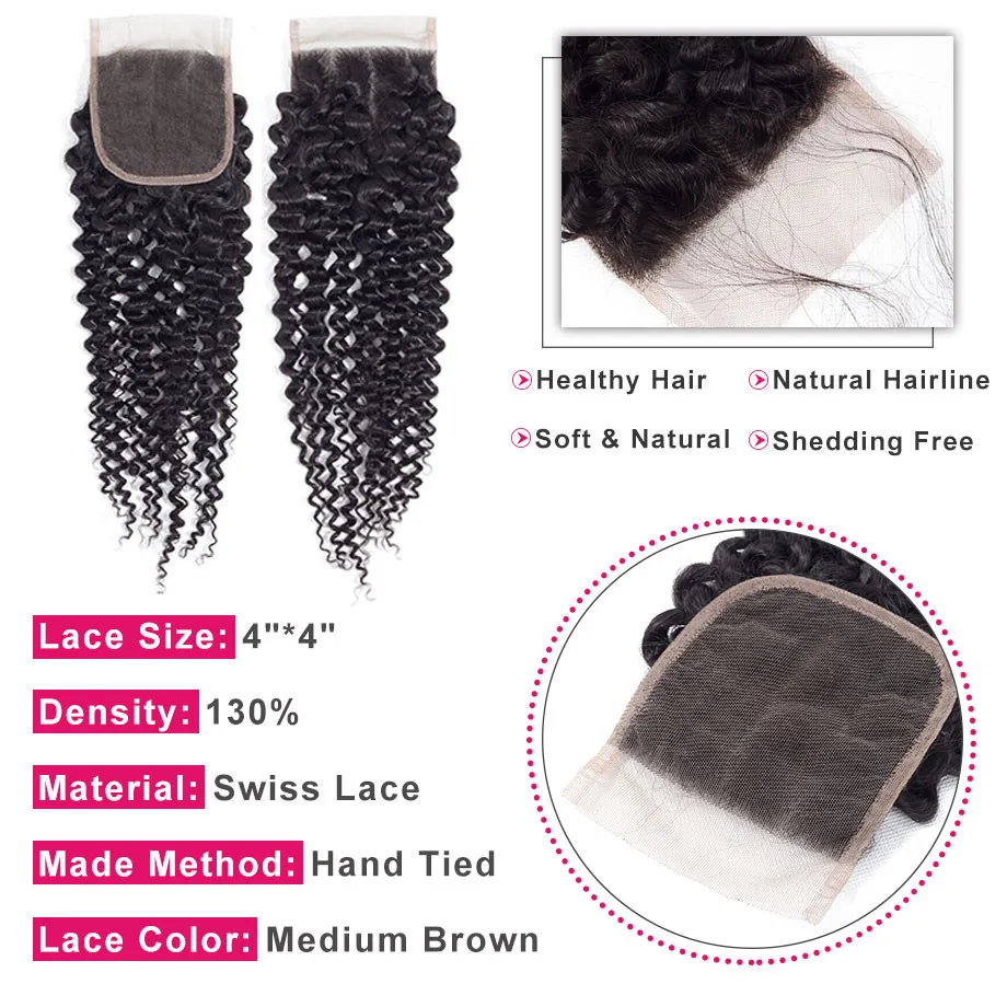 Шикарные волосы перуанские вьющиеся волосы Кружева Закрытие 4x4 бесплатно/средний/три части Remy человеческие волосы закрытие "-22" натуральный цвет