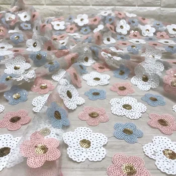 

Gold Sequins Lace Fabric 2019 High Quality African Evening Dress Fabrics New Nigeria Sequined Embroidered Mesh Net Lace Fabric