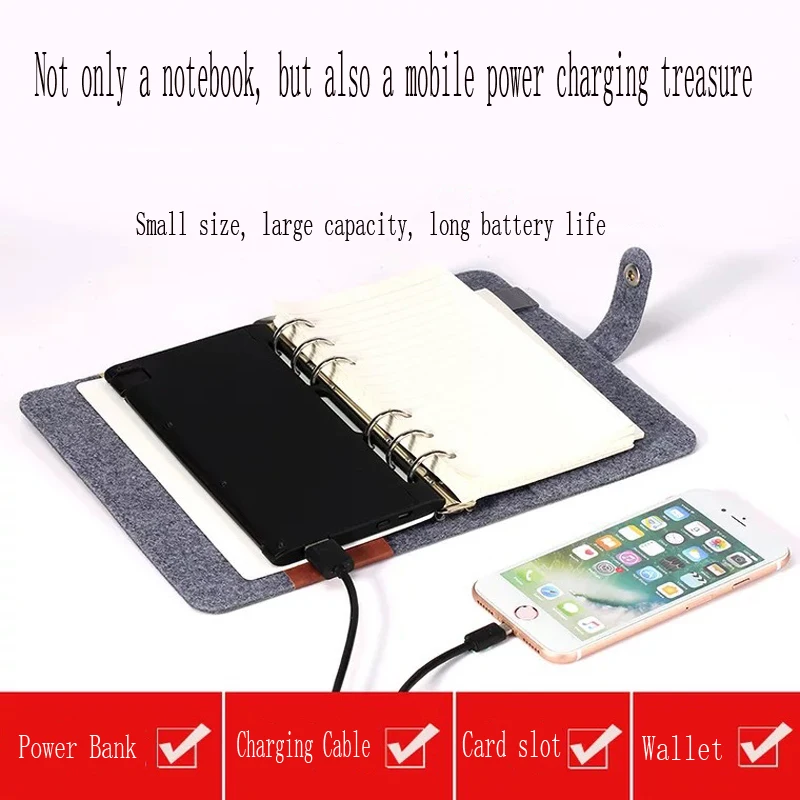 

Multifunctional portable 48K comes with line loose-leaf notebook mobile power supply Practical gift charging treasure notebook