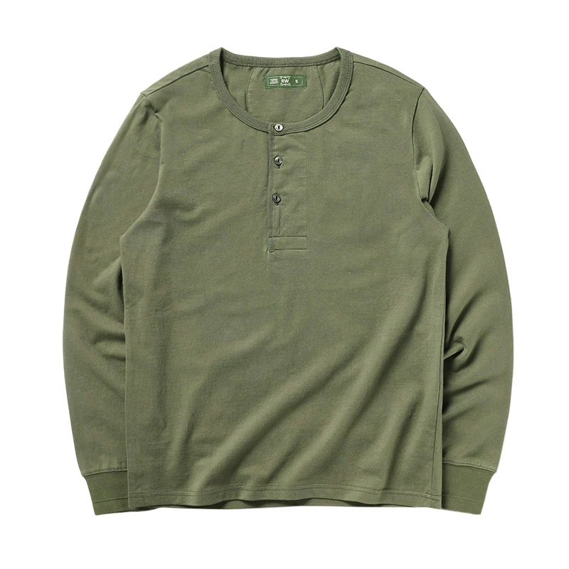 Goede Rode Wind Vintage Lange Mouw Henley T Shirts Mannen Katoen Dichtgeknoopt Shirts Geribde Manchetten