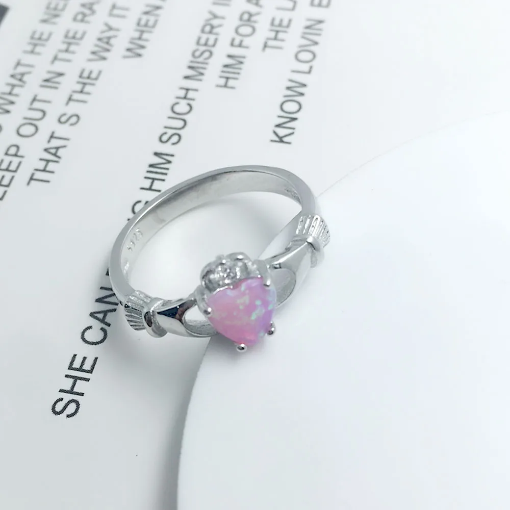 Claddagh Ring Soild 925 Sterling Silver Women's Rings Classic Heart Opal Stone Loyalty Jewelry For Women (JewelOra RI103629)
