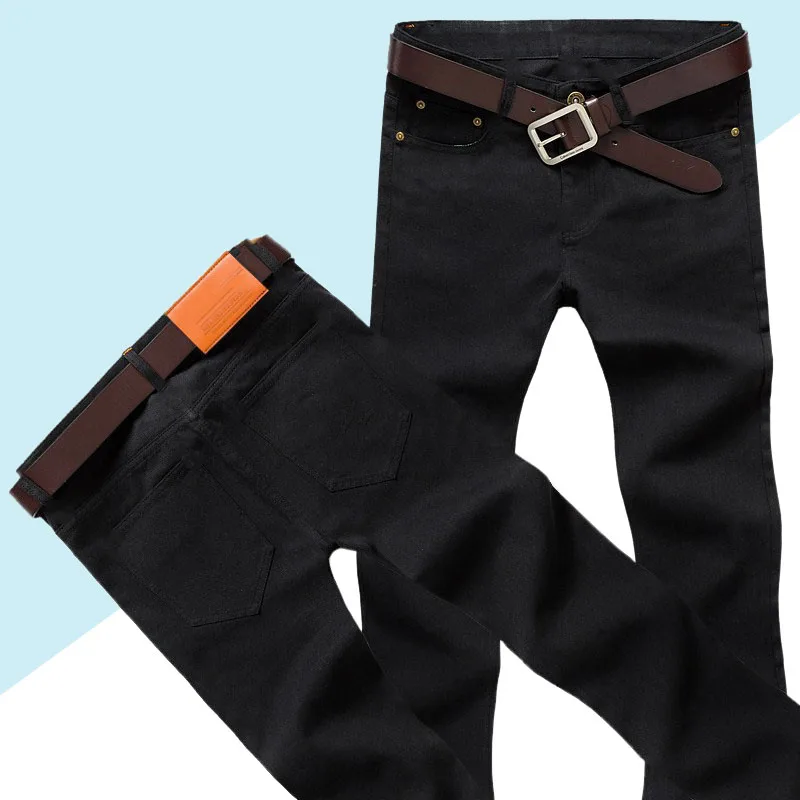 Mens Jeans Classic Straight Denim Jeans with Zippers Pleated Slim Blue Black Jean Men's Scratched Long Pants Trousers