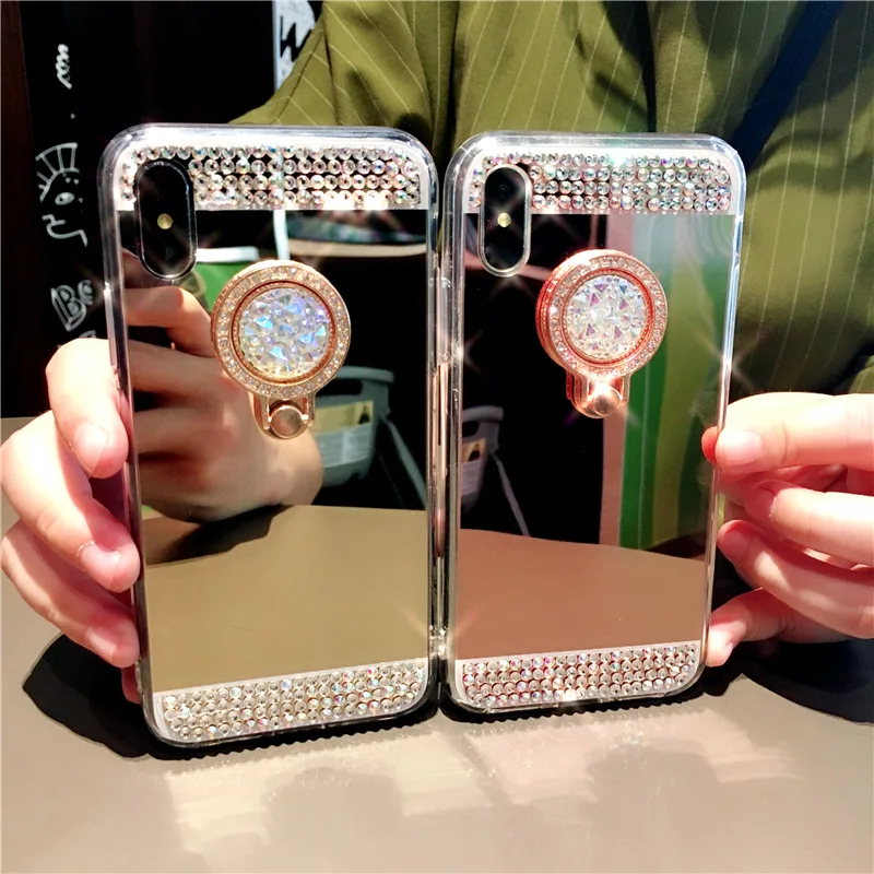 

For Huawei Mate 20 Pro Lite 20X Nova 3 3i 3e P30 P20 Lite Honor 8X Case Glitter Diamond 360 Rotation Stand TPU Mirror Rhinestone