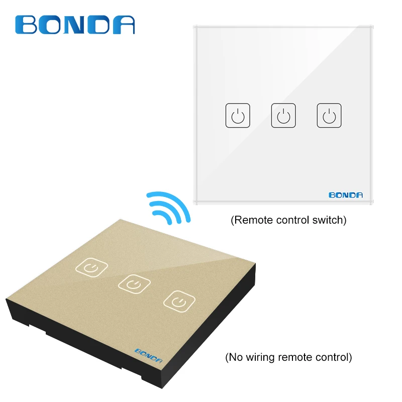 BONDA EU/UC Умный домашний сенсорный переключатель индукционного типа нетканый провод случайно прикреплен к панели из закаленного стекла через - Цвет: White and gold