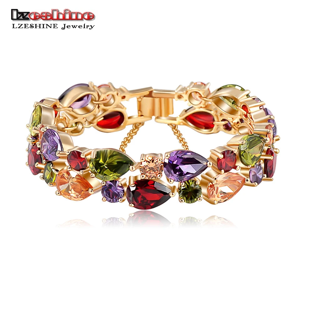 

LZESHINE Bracelets & Bangles 2016 New Colorful AAA Zircon Charm Bracelet Gold Women Bracelet Fashion Jewelry Pulseira Feminina