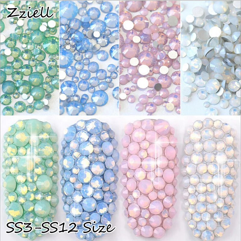 

Zziell 1440pcs ss3-ss12 Crystal Colorful Opal Nail Art Rhinestone Decorations Glitter Gems 3D Manicure Books Accessory Tools