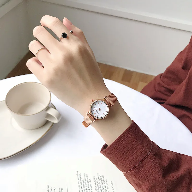 Женские часы-браслет с золотым сетчатым ремешком Ulzzang модные брендовые маленькие женские наручные часы Элегантные женские кожаные часы
