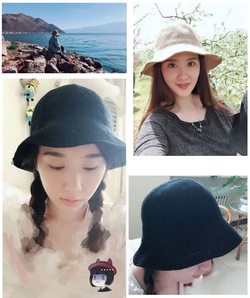 bucket hat women bucket hat black white polyester Bucket Hats (9)