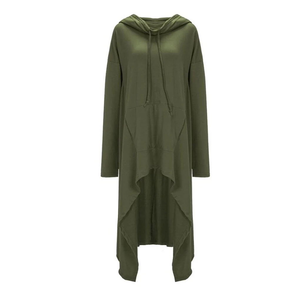 SAUCY ANGELIA Women Army Green Hooded Long Sleeve Maxi Autumn Dress Irregular Stretchy Loose Party Dresses Casual Vestidos XXXXL
