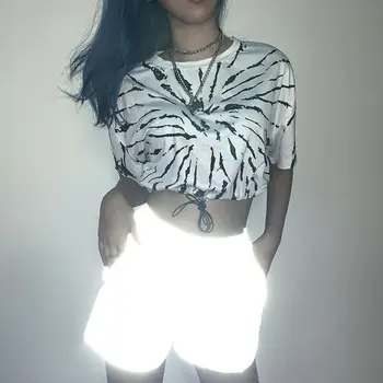 

Summer Women Run Dance Jogger Reflective Elastic Waist High Waist Camouflage Shiny Short Mini Night Club Party Wear Slim Shorts