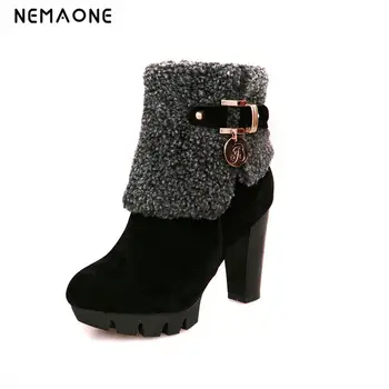 

NEMAONE free shipping women boots fashion autumn ankle boots pu leather shoes woman black brown high heels boots shoes women