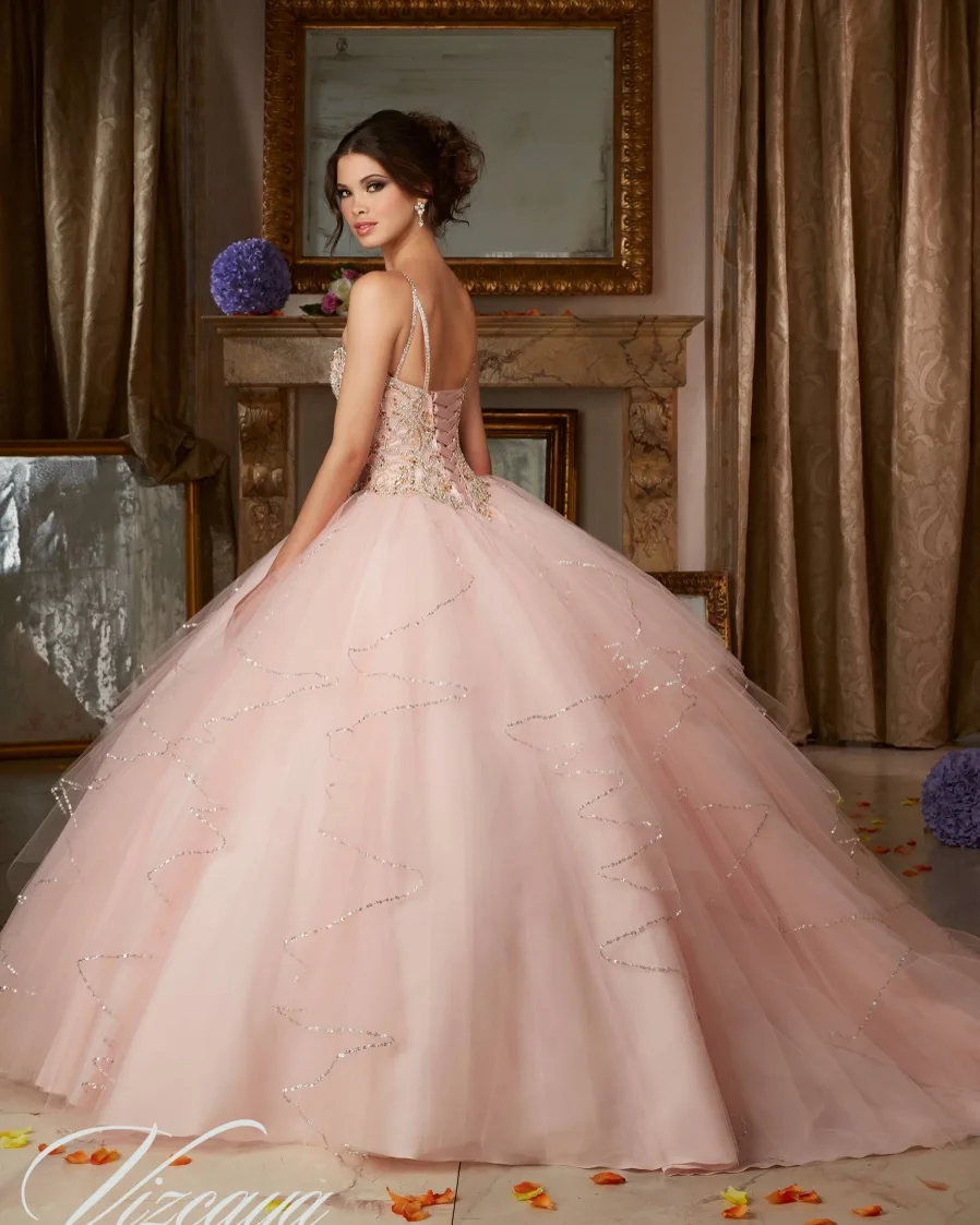 Princess Popular Puffy Ball Gown Coral Quinceanera Dresses Cheap Sweet Dress Vestido De