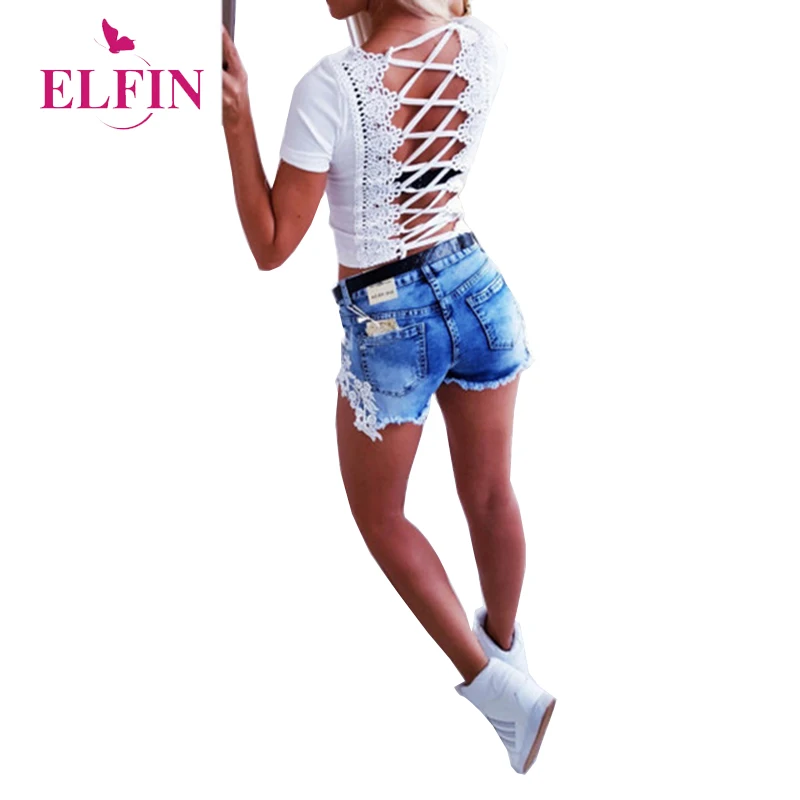 

Sexy T-shirt Women Short Sleeve Lace Back Stitching White Tshirt Casual Summer Harajuku Tee Shirt Femme Womens Clothing SJ2843R