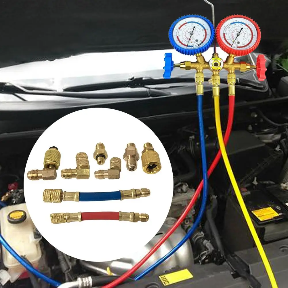 8 шт. R134a холодный газ преобразования совместное R-12AC кондиционер коллектор преобразования латунь адаптер шланг набор