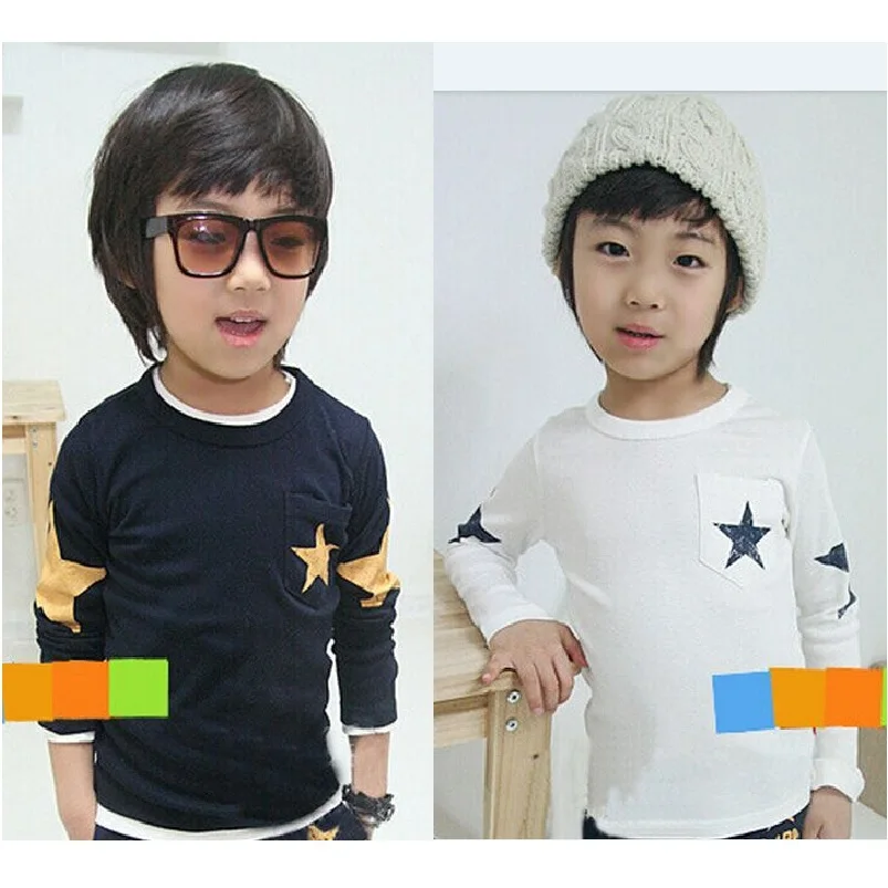Hooyi Мода г. белого цвета для мальчиков в морском стиле; футболки с длинными рукавами на весну со звездой хлопковые топы на рост 90-130 детская одежда