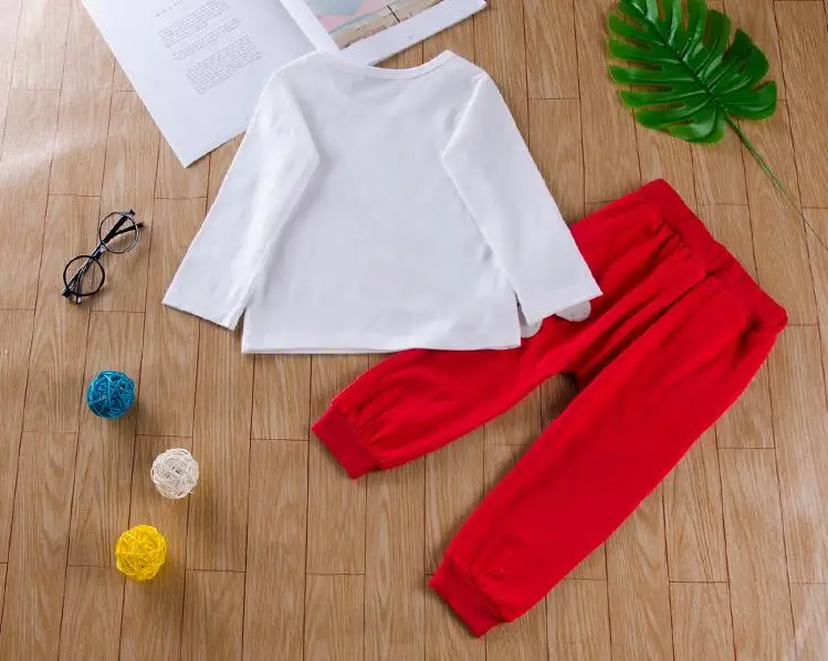 Весна-Осень г., корейский вариант популярного костюма для маленьких мальчиков футболка с длинными рукавами и рисунком Микки Мауса+ брюки, костюм