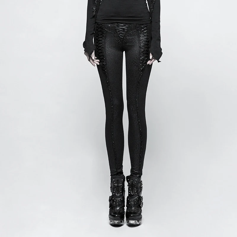 Брюки леггинсы черные с узорами в стиле барокко и шнуровкой элегантные ari панк-рок Клубные Модные визуальные Kei K291