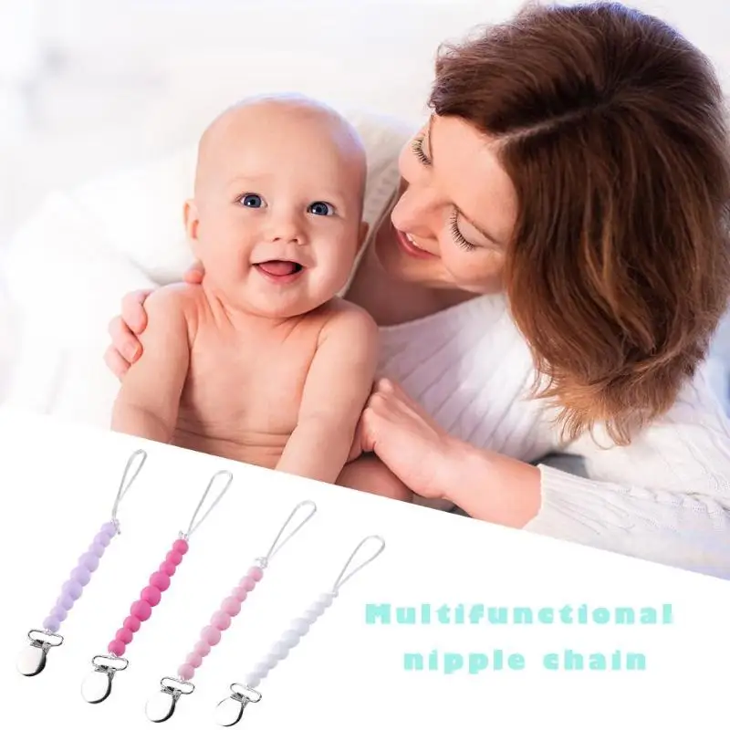 

Newborn Baby Pacifier Chains Infant Safety Chewable Teething Chain Multi-functional Kids Silicone Nipple Pacifier Teether Clip
