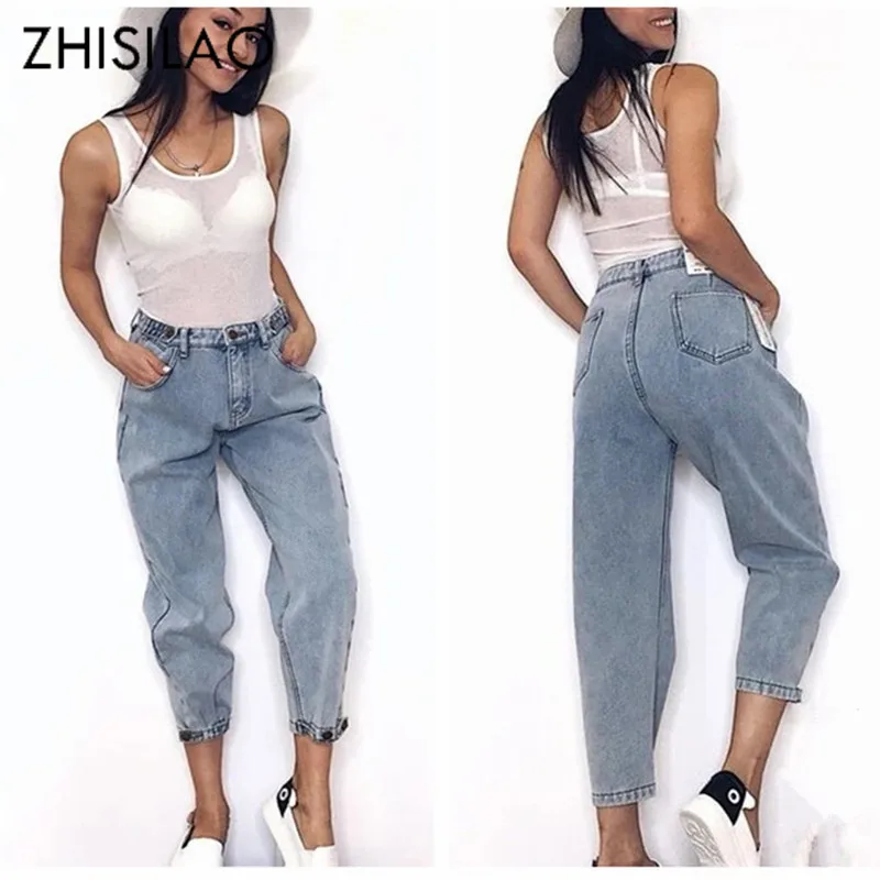 Women Summer 2019 Mom Jeans Harem Jeans Casual Denim Pants Boyfriends Jeans Femme Trousers Ripped Jeans Vintage Retro