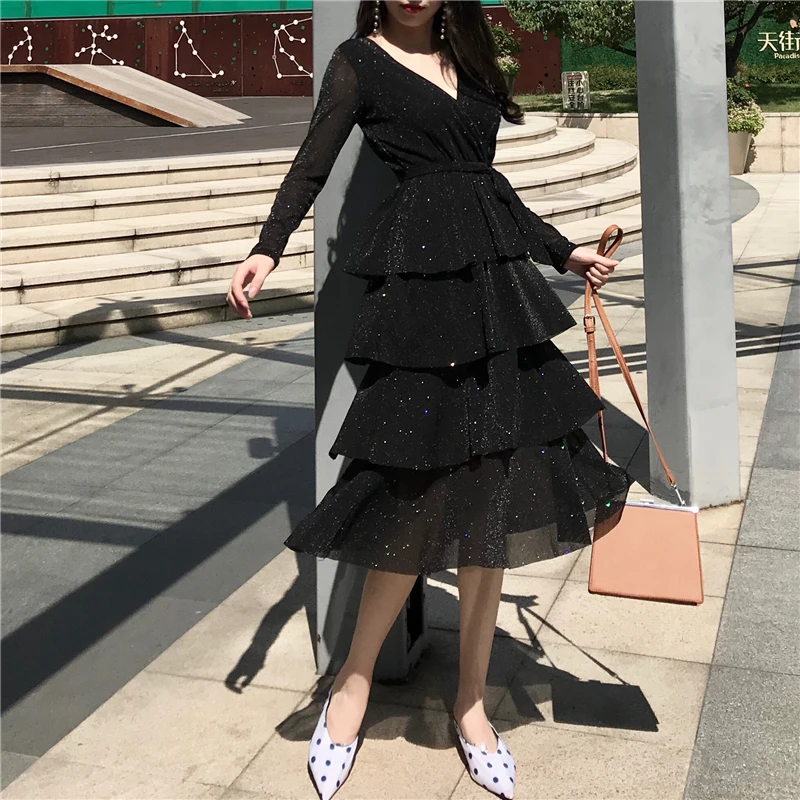 

New Sexy Maternity Dresses V-neck Knee-length Multi-layer Cake Dress Pregnancy Clothes Maternity Clothes For Women Lady Fashion