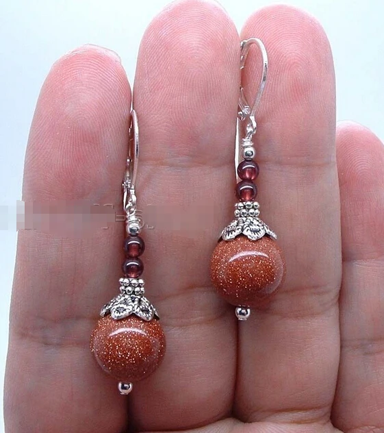 

HOT SELL - > Handmade Bold Goldstone W. Red Garnet Sterling Silver Leverbacks Earrings -Top quality free shipping