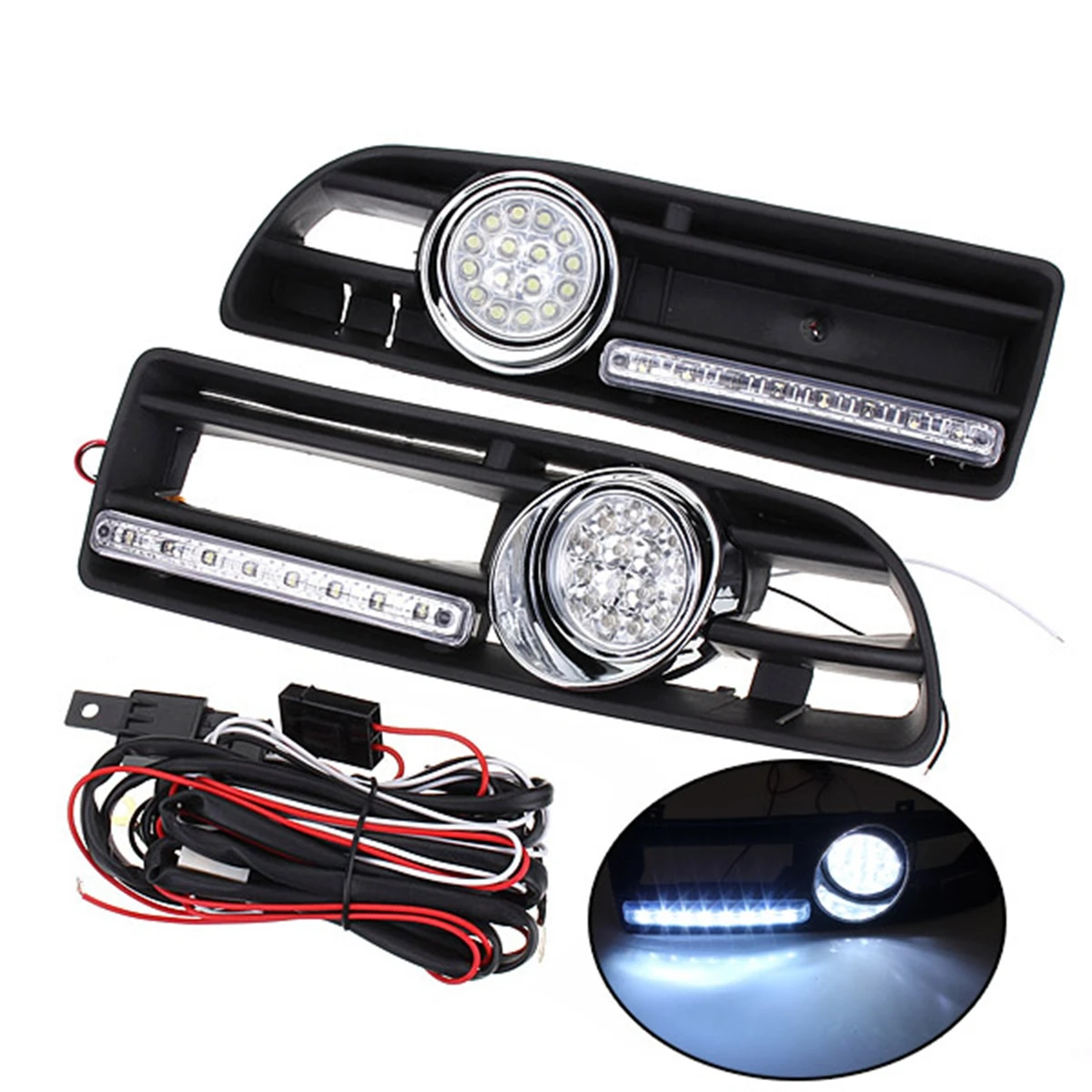 

8LED Gog Light DRL Bumper Grill Wiring Harness Relay for VW Jetta Bora Mk4 1999 2000 2001 2002 2003 2004