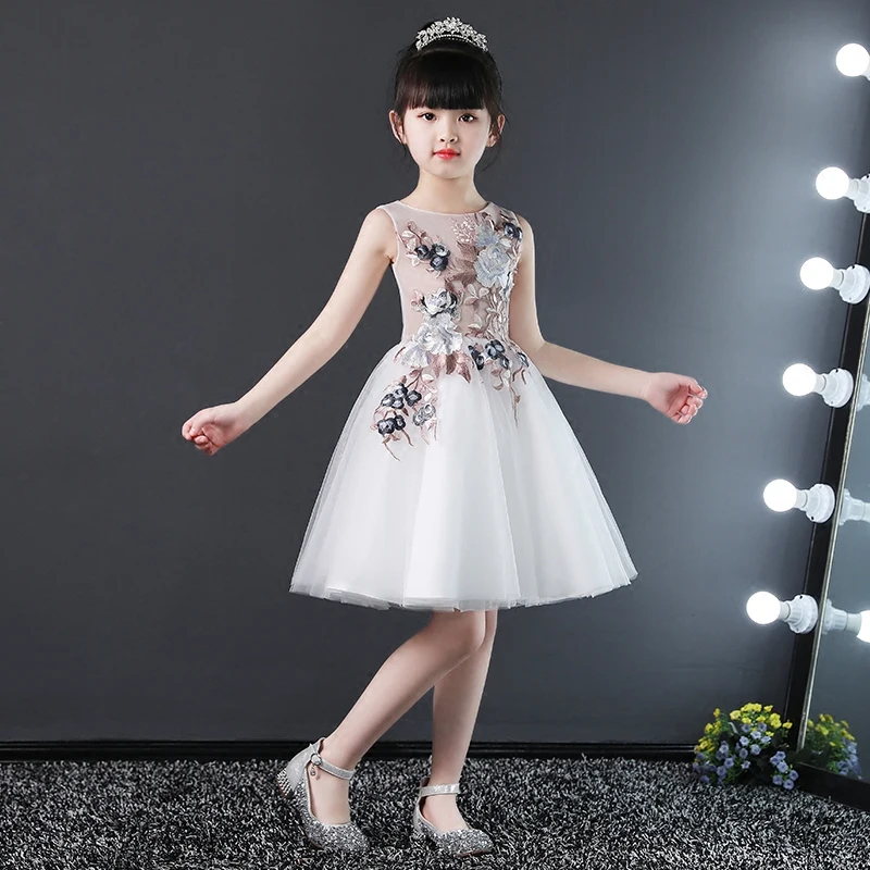 Flower Girl Dress Embroidery Floral Flower Princess Pageant Birthday Party Gown