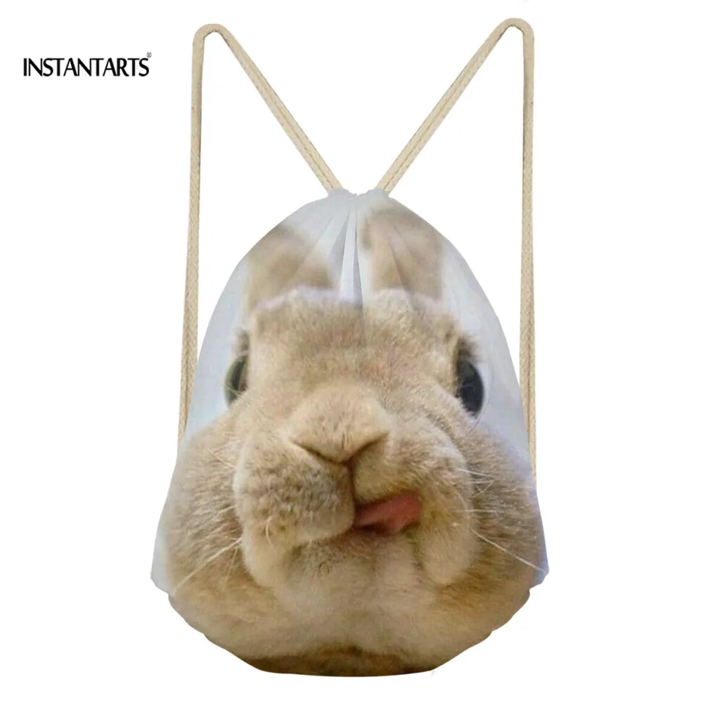 

INSTANTARTS 3D Cute Bunny Prints Women Girl Drawstring Bag Fitness Light Mini Backpack Fashion Casual Travel Storage Rucksack