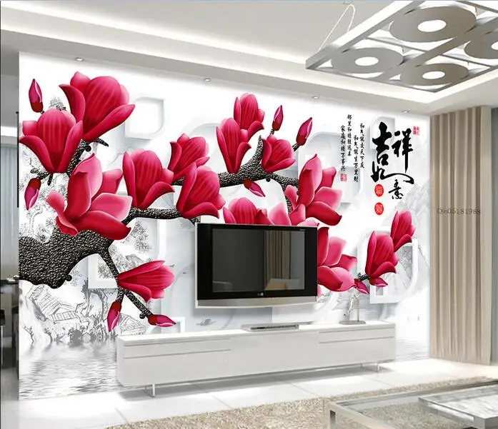 

3d wallpaper custom mural anaglyph red Magnolia flower painting background living room home decor photo wallpaper for walls 3d