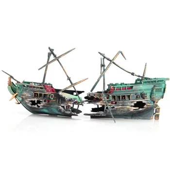 

Large Aquarium Decoration Boat Plactic Aquarium Ship Air Split Shipwreck Fish Tank Decor Wreck Sunk 24*6*13cm