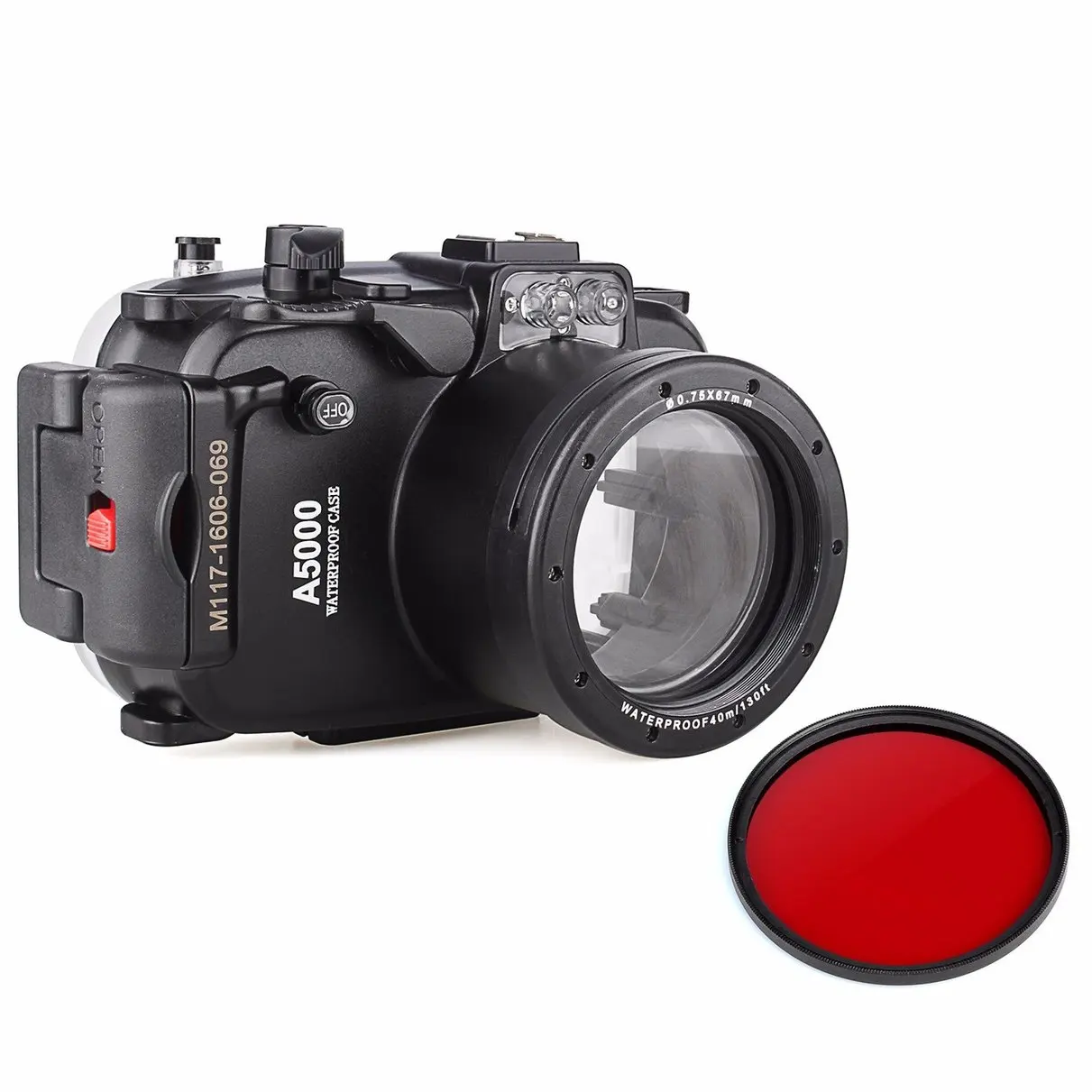 40 м 130 футов Водонепроницаемый чехол для подводной камеры Sony A5000 16-50 мм + 67 красный