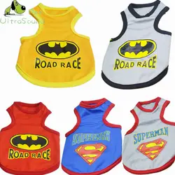 Летом собака Супермен Бэтмен жилет футболки Костюмы Puppy Cat Хлопок road race Жилеты футболка одежда для маленьких собак костюмы