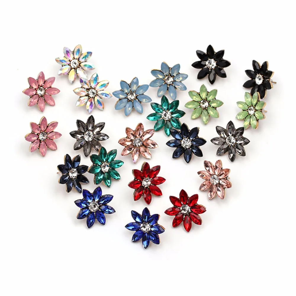 1Pair Hot Sale Colorful Flower Crystal Flower Ear Stud Fashion Women