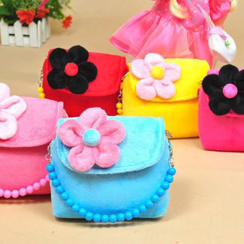 

Lovely Stereoscopic Flowers Plush Messenger Small Bag Princess Package For Baby Girls Children Kindergarten Handbag Gift