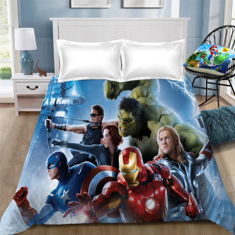

Marvel The Avengers Bedding Set Sheet iron Man Captain America Captain Marvel Children Room Bed Sheet Bedclothes Bed Linen