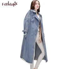 Fdfklak Новая повседневная джинсовая куртка женская с длинным рукавом осень зима длинные джинсы куртка женская Свободная куртка женская jaqueta feminina