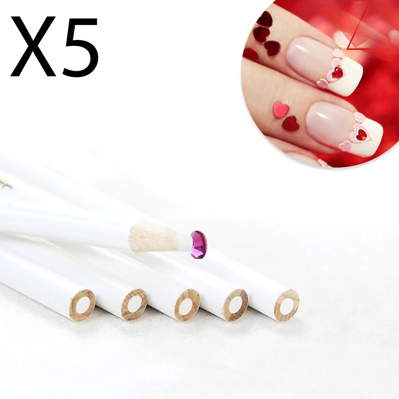 5PCS 3D Design White Nail Art Salon Rhinestones Gems Picking Painter Pencil Pen Dotting Tools Kit | Красота и здоровье