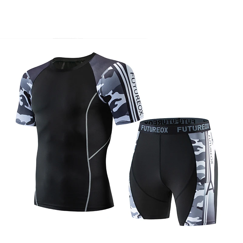 

Men's Compression Sports Set Quick Dry Fitness Exercise MMA Short Sleeve Rashguard Sportswear Men's Jogging Running Suit