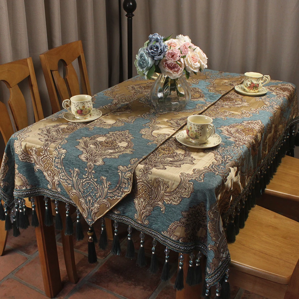 CURCYA Европейский синий синель жаккард роскошные скатерти формальный обеденный стол чехлы для дома Декоративная скатерть размер на заказ