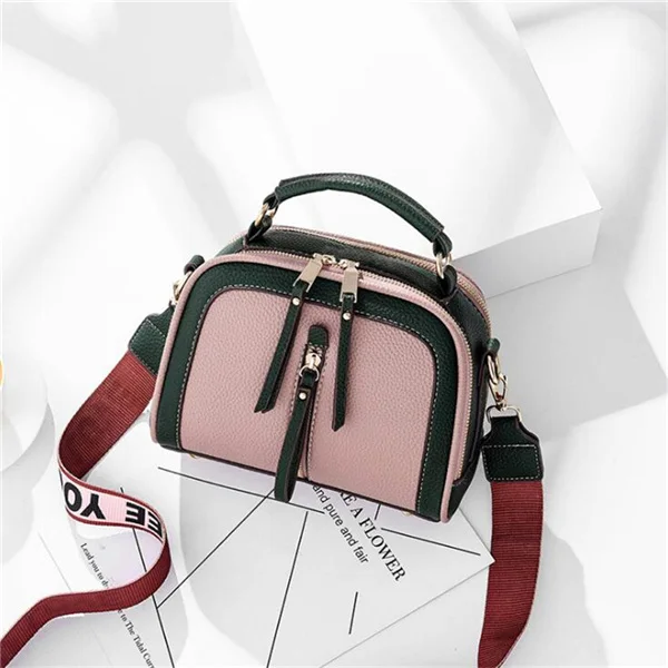 Hot Small Contrast Color Top-Handle Bag Women Crossbody Bags Phone Purse Fashion Single Shoulder Zipper PU Leather Bags - Цвет: pink green