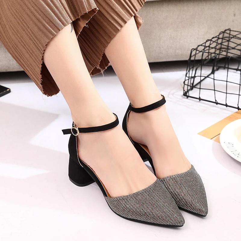 New Fashion Silver Gold Heels Women Pumps Shoes Pointed Toe Ankle Strap Ladies Wedding Party Shoes Ladies Black Pumps Heels New Fashion Silver Gold Heels Women Pumps Shoes Pointed Toe Ankle Strap Ladies Wedding Party Shoes Ladies Black Pumps Heels