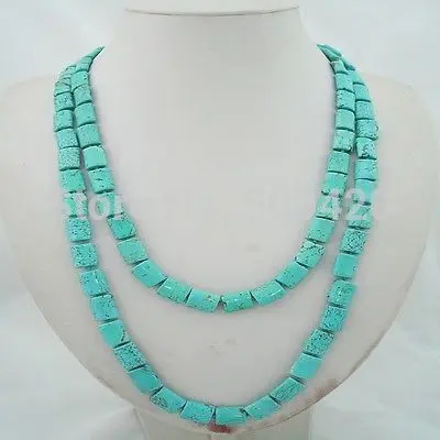 

W&O655 >>>>long 50" rectangle blue turquoise necklace fashion jewelry